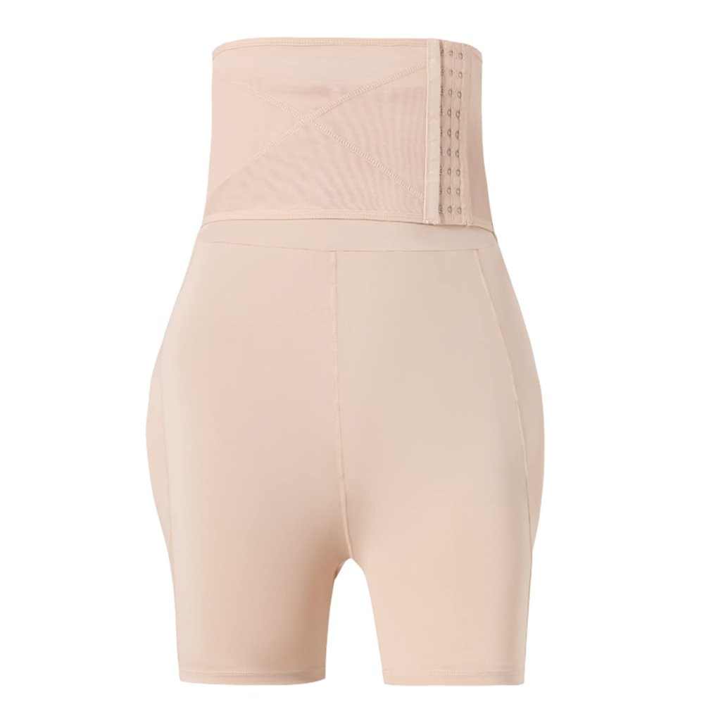 High-Rise Breasted Fake Ass Butt Lift Shapewear Control Thighs Slim Waist Training Shorts (S, Apricot)