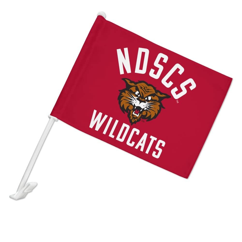 North Dakota State College of Science Wildcats Logo Car Truck Flag with Window Clip On Pole Holder - Left Driver Side