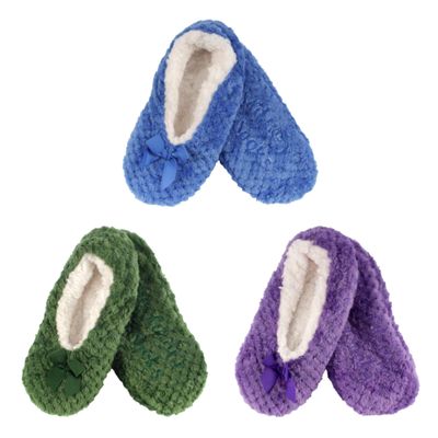 Adult Women Warm Cozy Fuzzy Soft Touch Slippers Non-Slip Lined Socks, Indoor Travel Home Slipper, Assortment D, Medium, 3 Pairs