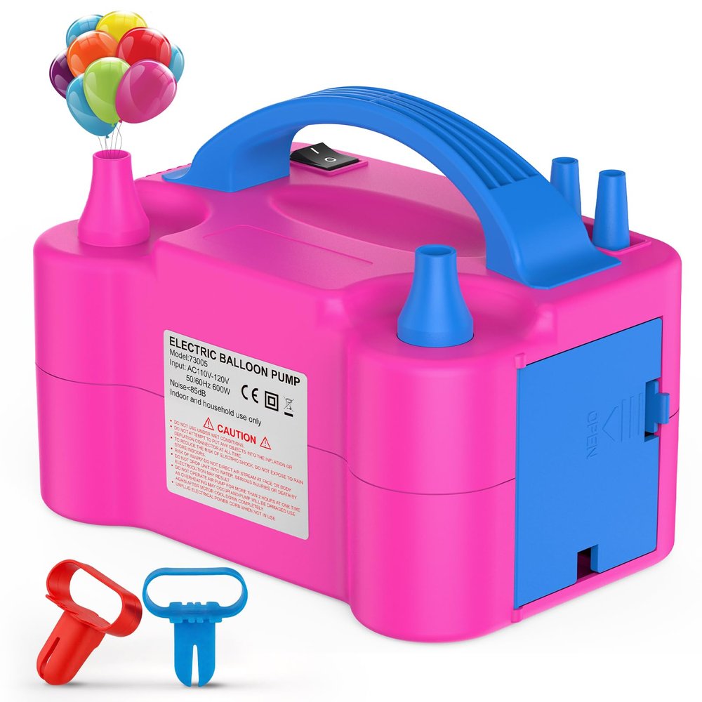Motorenbau Electric Balloon Pump, Portable Electric Balloon Blower Machine Balloon Air Pump, Dual Nozzle 110V 600W Balloon Inflator for Party Decoration Christmas Birthday-Rose