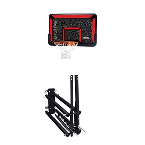 Lifetime Backboard Rim Combo + 1044 Quick Adjust Conversion Kit - Wall-Mount Basketball Hoop - Black, Steel - Outdoor - Adjustable Height 8' to 10'