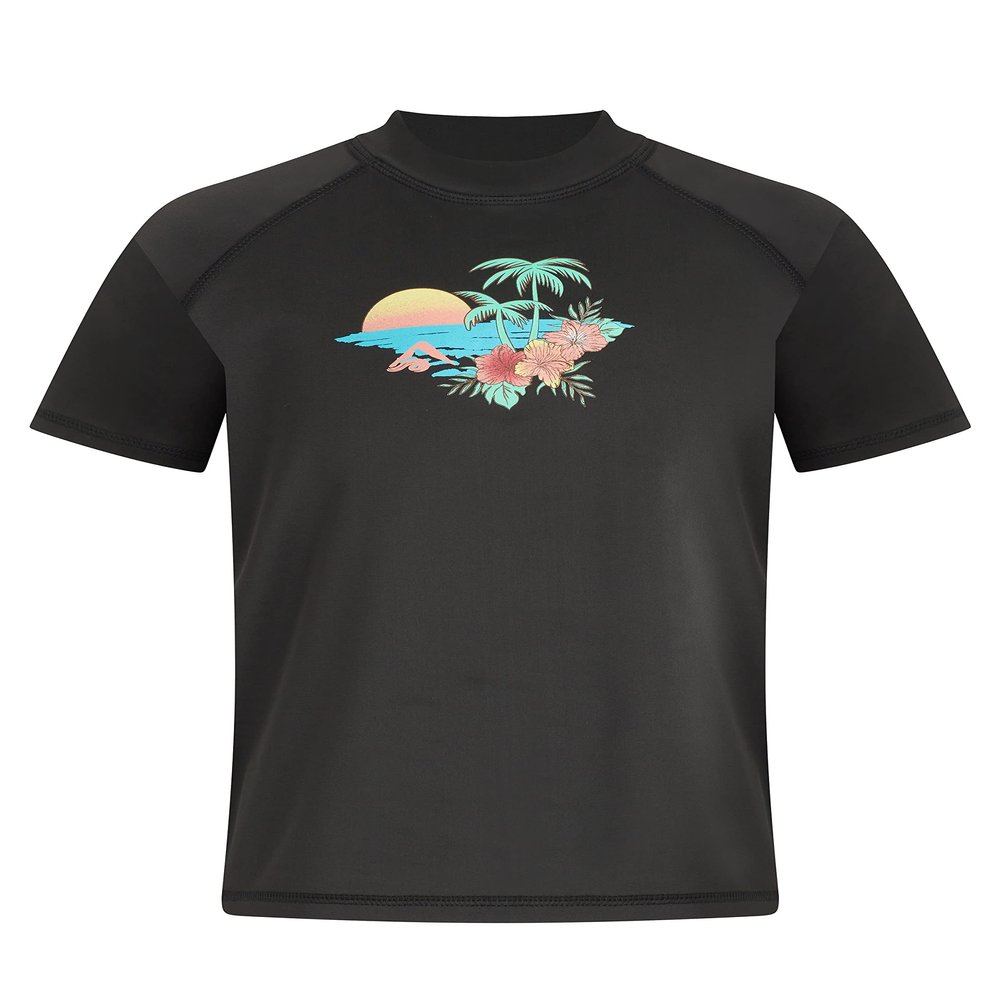 Kanu Surf Girls' Standard Karlie UPF 50+ Sun Protective Rashguard Swim Shirt, Dawn Black, 6