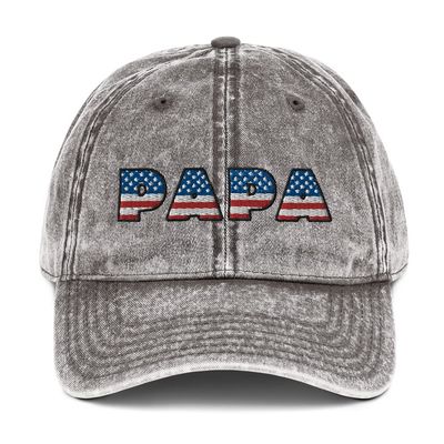 Papa hat, Embroidered American Flag Vintage Cotton Twill Cap, Grandpa hat, papa, Grandpa Gifts Charcoal Grey