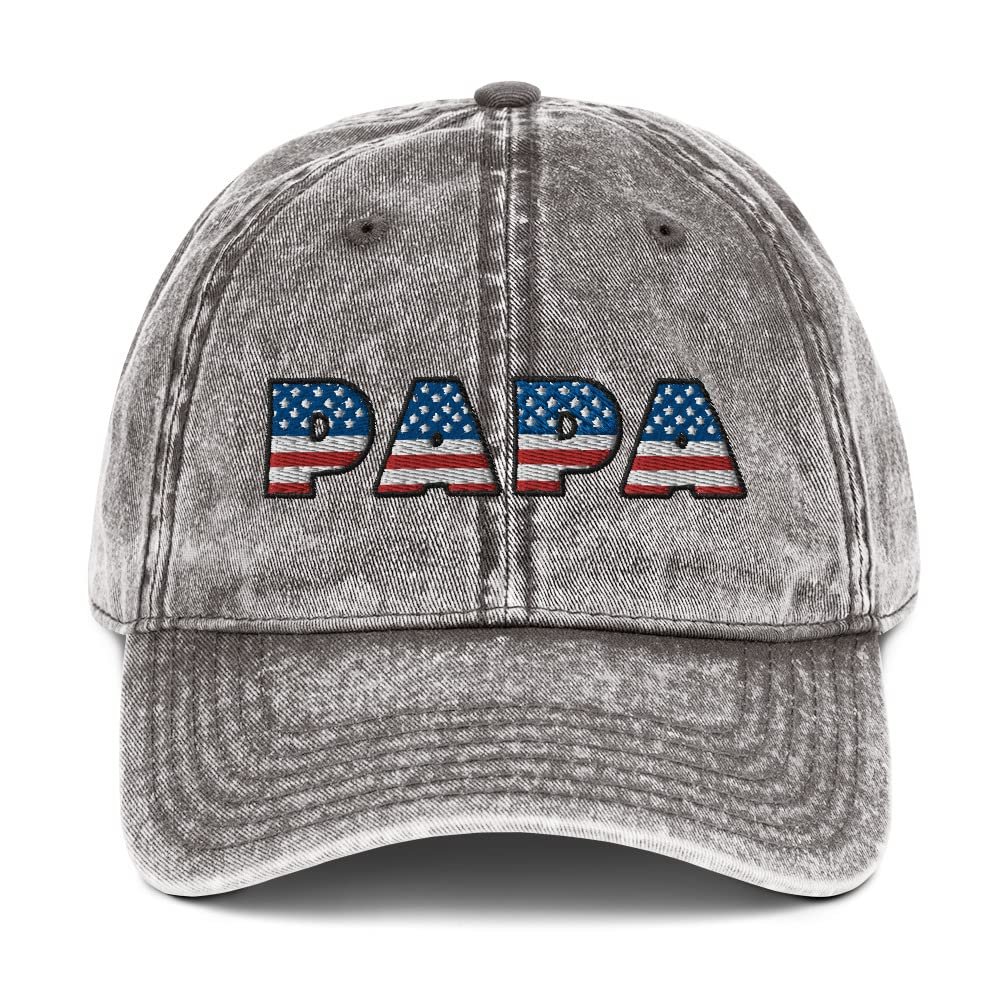 Papa hat, Embroidered American Flag Vintage Cotton Twill Cap, Grandpa hat, papa, Grandpa Gifts Charcoal Grey