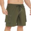 GREYGEM Mens Swim Trunks Quick Dry Elastic Waist Long Boardshorts Compression Liner 10 Inch Inseam Summer Surfing Beachwear Olive Green view 3