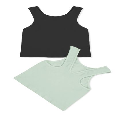Kurve Premium Girls Seamless Supersoft Sleeveless Crop Tank Top - Stretchy Bra, UV UPF 50+ (Made in USA), Black/Neon Fuschia Set, 4 Years-8 Years