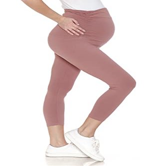 Leggings Depot Women's Maternity Leggings Over The Belly Pregnancy Casual Yoga Tights (Capri, Mauve, X-Large)