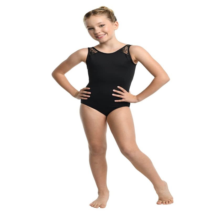 Danz N Motion Girls Clementine Lace Tank Leotard 23108C (Black, 4-6)