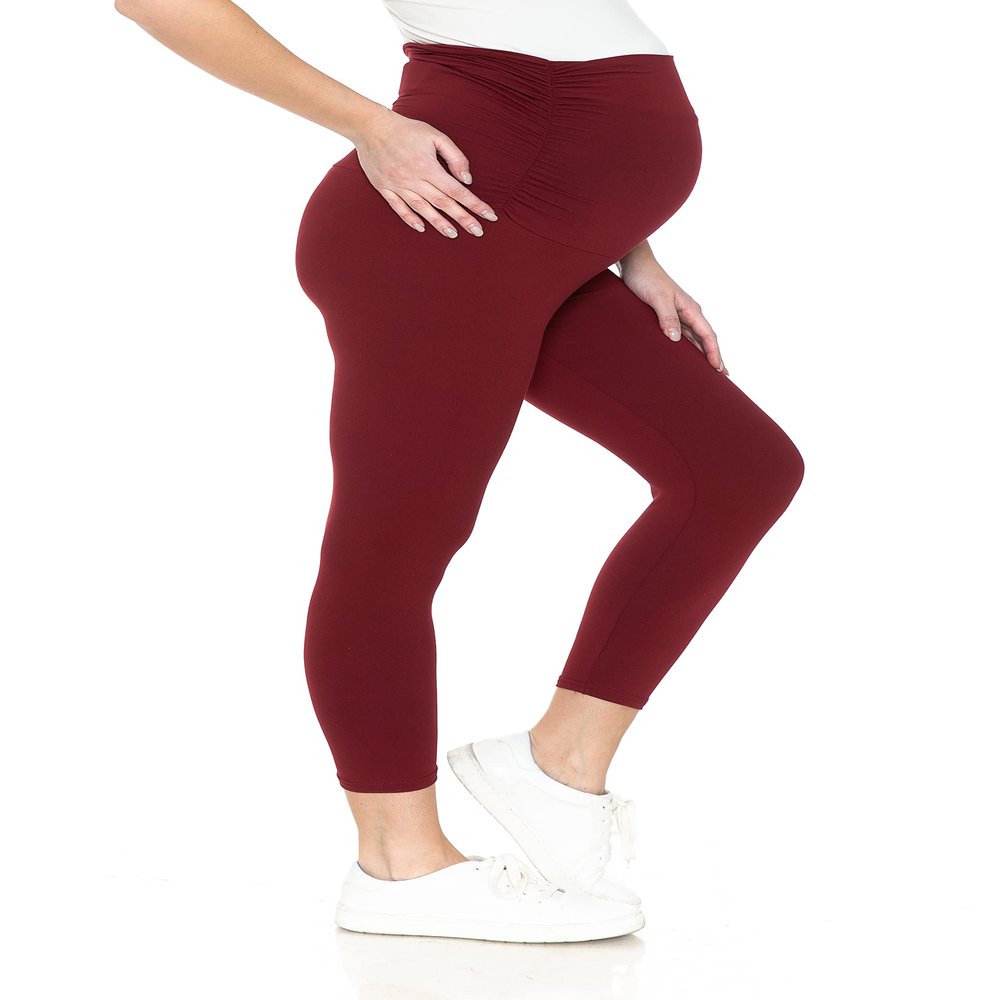 Leggings Depot Women's Maternity Leggings Over The Belly Pregnancy Casual Yoga Tights (Capri, Burgundy, Small)