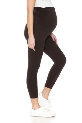Leggings Depot Women's Maternity Leggings Over The Belly Pregnancy Casual Yoga Tights (Capri, Brown, Small)