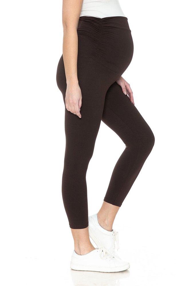 Leggings Depot Women's Maternity Leggings Over The Belly Pregnancy Casual Yoga Tights (Capri, Brown, Small)