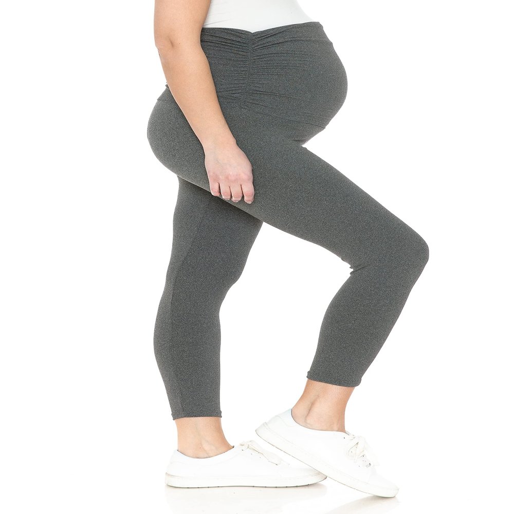 Leggings Depot Women's Maternity Leggings Over The Belly Pregnancy Casual Yoga Tights (Capri, Heather Charcoal, 1X)