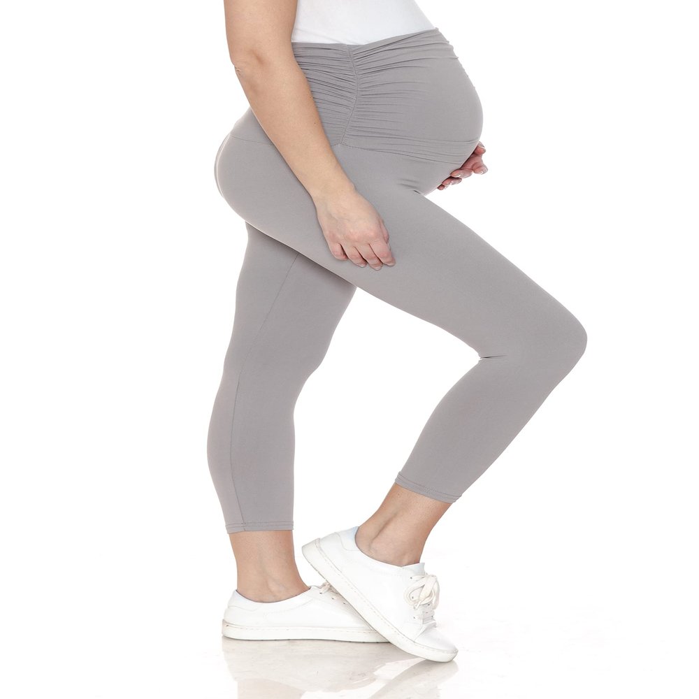 Leggings Depot Women's Maternity Leggings Over The Belly Pregnancy Casual Yoga Tights (Capri, Light Grey, 1X)