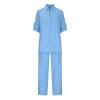 2 Piece Cotton Linen Outfits for Women Summer Dressy Business Work Suits Streetwear Button Down Tops and Pants Suit Blue view 2
