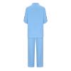 2 Piece Cotton Linen Outfits for Women Summer Dressy Business Work Suits Streetwear Button Down Tops and Pants Suit Blue view 3