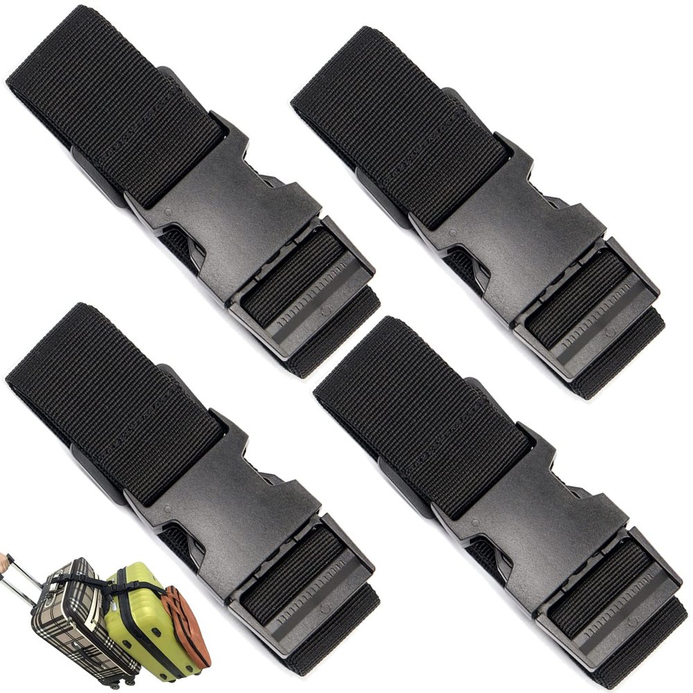 4Pack Luggage Straps Add Bag Luggage Straps to Connect Two Suitcases, Adjustable Luggage Belt Connector for Carry On, Travel Attachment Accessories for Connect Your 3 Luggages, Black