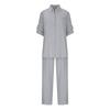 2 Piece Cotton Linen Outfits for Women Summer Dressy Business Work Suits Streetwear Button Down Tops and Pants Suit Gray view 2