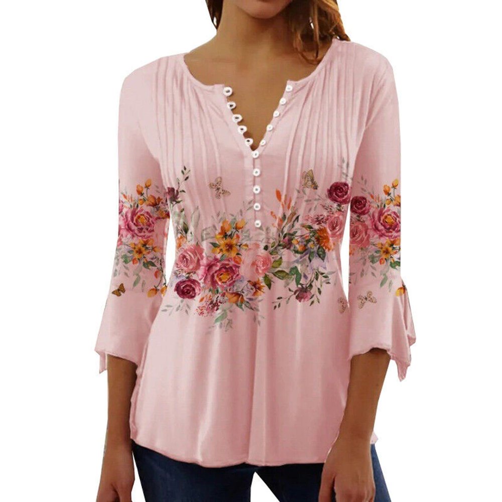 3/4 Sleeve Tops, Fall Shirts for Women Tshirts Shirts for Women Trendy V Neck Lace Comfy 3/4 Sleeve Ropa Deportiva para Mujer Petite Tops for Women Size Petite Basics Womens Clothing A-Pink