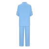 Lmdudan 2 Piece Cotton Linen Outfits for Women Summer Dressy Business Work Suits Streetwear Button Down Tops and Pants Suit Blue view 3