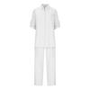 2 Piece Cotton Linen Outfits for Women Summer Dressy Business Work Suits Streetwear Button Down Tops and Pants Suit White view 2