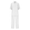 2 Piece Cotton Linen Outfits for Women Summer Dressy Business Work Suits Streetwear Button Down Tops and Pants Suit White view 2