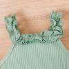 Nee Born Infant Girls Sleeveless Ruffles Ribbed Romper Bodysuit Floral Prints Shorts Headbands (Green, 6-9 Months) view 3