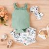 Nee Born Infant Girls Sleeveless Ruffles Ribbed Romper Bodysuit Floral Prints Shorts Headbands (Green, 6-9 Months) view 4