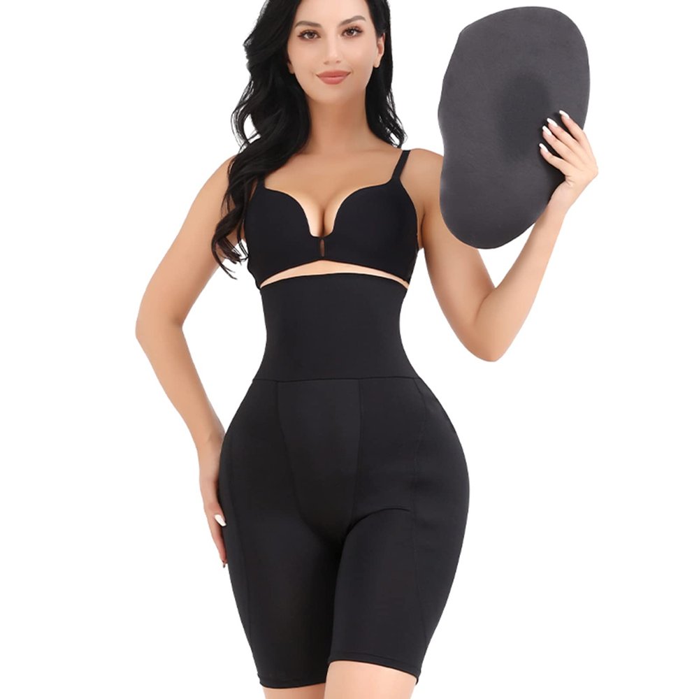 Women's High Rise Shaper Hip Lifter Shaping Panties High Rise Hip Padding Enhancer Trophy Raiser Belly Control Panties (Black, M)