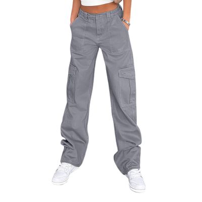 Lepunuo Cargo Pants for Women High Waisted Casual Pants Baggy Stretchy Wide Leg Y2K Streetwear with 6 Pockets Blue Grey