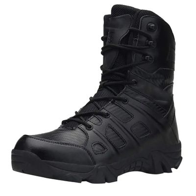 BORAMAX Men's Hiking Shoes Stealth Force Waterproof Black Tactical Boots, Men Leather Side Zip Military Combat Desert Boots