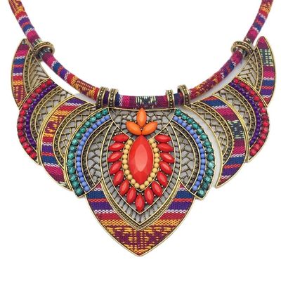 Outyua African Maasai Necklace Collar Bib Chunky Necklaces Statement Ethnic Style Tribal Blue Beaded Rope Festival Costume Colorful Necklace Women's Jewelry(Colorful)