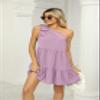 Honeystore Women's Summer Dress Casual Loose One Shoulder Sundress Ruffle Tunic Mini Night Out Dress 6215-Lilac L view 2