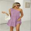 Honeystore Women's Summer Dress Casual Loose One Shoulder Sundress Ruffle Tunic Mini Night Out Dress 6215-Lilac L view 4