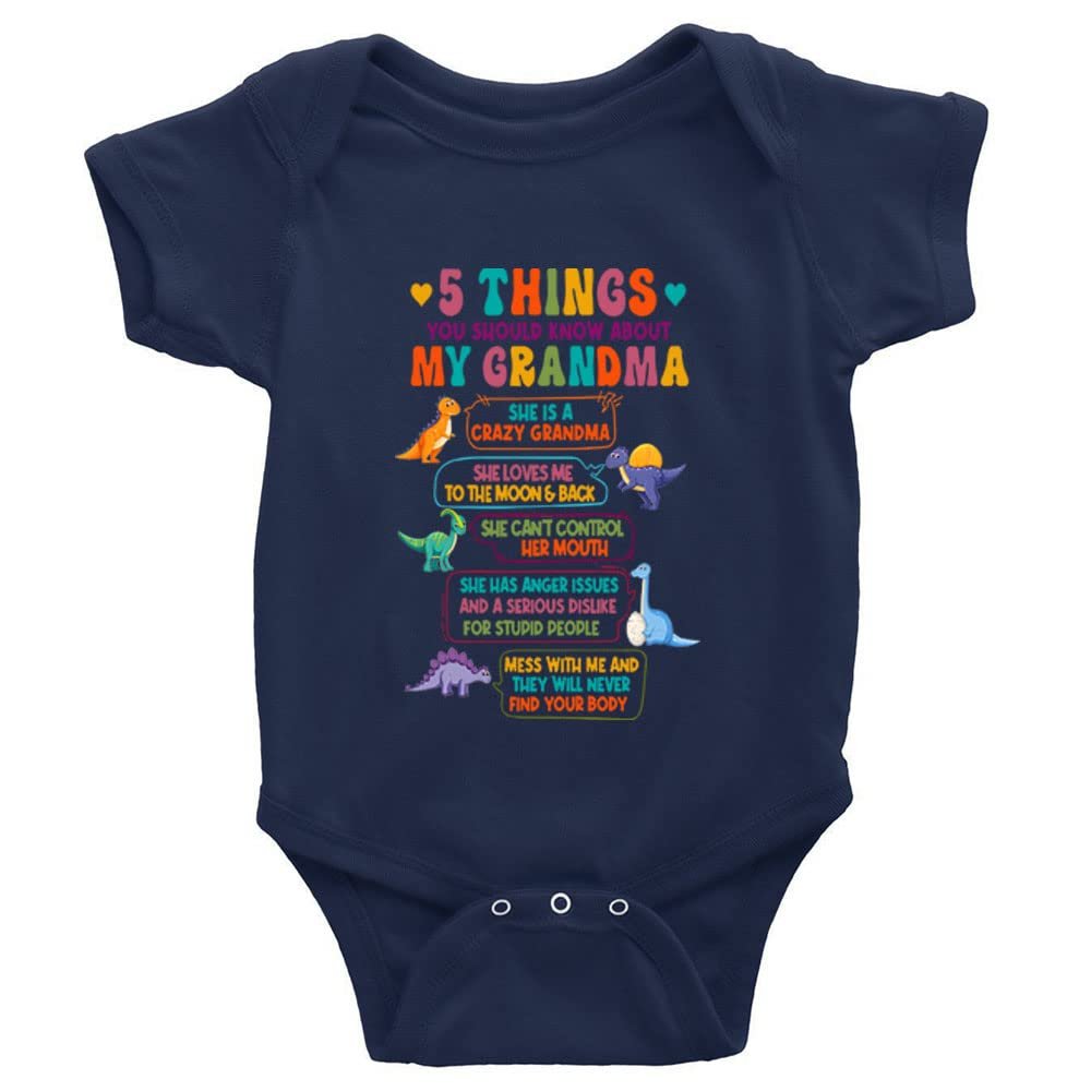 Yeavomeny 5 Things You Shuold About My Grandma Baby Short Sleeve Bodysuit Novelty Jumpsuit Bodysuit for Baby D-Navy