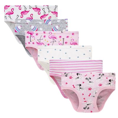 Cadidi Dinos 100% Cotton Little Girls Flamingo Underwear Kids Breathable Comfort Briefs Children Panties(Pack of 6) Size 5 6