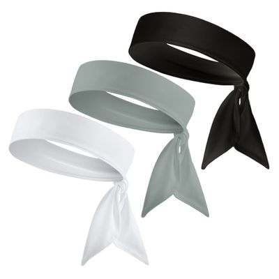 Moisture Wicking Stretch Sports Athletic Blank Tie Headband Head Tie 1, 2, 3, 4, or 5 Pack Options Sweatbands Headwrap Men Women Kids Girls Boys (1 White, 1 Black, & 1 Grey Headband)