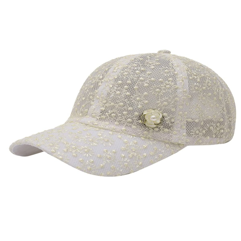 Lace Baseball Cap for Women, Bride and Groom Baseball Caps with Lace, Grace Baseball Cap with a Flower Badge (Beige)