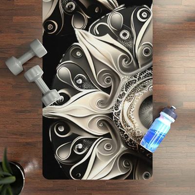 Rubber and Suede Yoga Mat Pilates Mat Exercise/Gym/Home Mat Non-Slip Cushioning Soft Silver Metal Mandala Hippie with a Little Steampunk