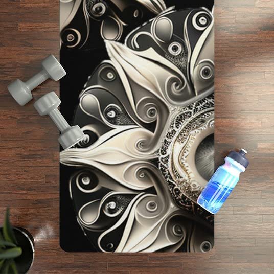 Rubber and Suede Yoga Mat Pilates Mat Exercise/Gym/Home Mat Non-Slip Cushioning Soft Silver Metal Mandala Hippie with a Little Steampunk