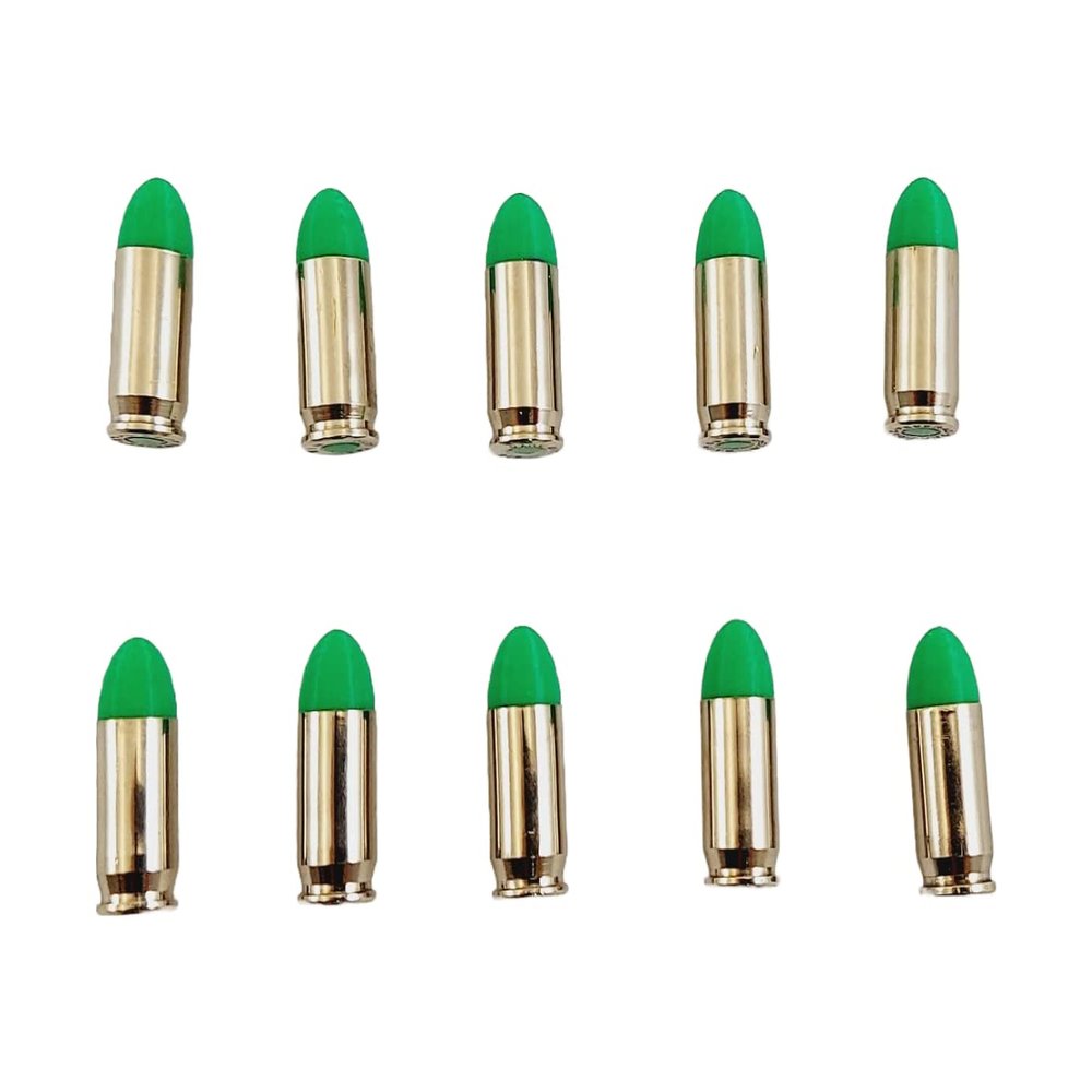 380 ACP AUTO Snap caps - Dummy Training Rounds - Set of 10 (Green & Nickel)