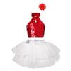 FEESHOW Kids Girls Sequined Rainbow Ballet Dance Tutu Dress Latin Jazz Performance Dancewear Costumes Red A 6-7 Years view 1