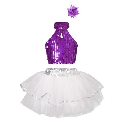 FEESHOW Kids Girls Sequined Rainbow Ballet Dance Tutu Dress Latin Jazz Performance Dancewear Costumes Lavender A 6-7 Years