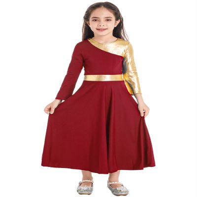 Shinsto Girls Metallic Gold Praise Dance Dress Liturgical Dancewear Loose Full Length Worship Costume Church Robe Red 14 Years