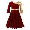 Shinsto Girls Metallic Gold Praise Dance Dress Liturgical Dancewear Loose Full Length Worship Costume Church Robe Red 14 Years view 4
