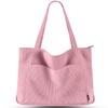 Prite Corduroy Tote Bag for Women Large Shoulder Bag with Zipper and Pockets for College Work Travel Shopping(Pink) view 1