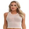 LiiYii Women's Mesh Crop Top Sleeveless Shirt Nylon Sheer Blouse U Neck Solid Color Undershirts White Large view 1