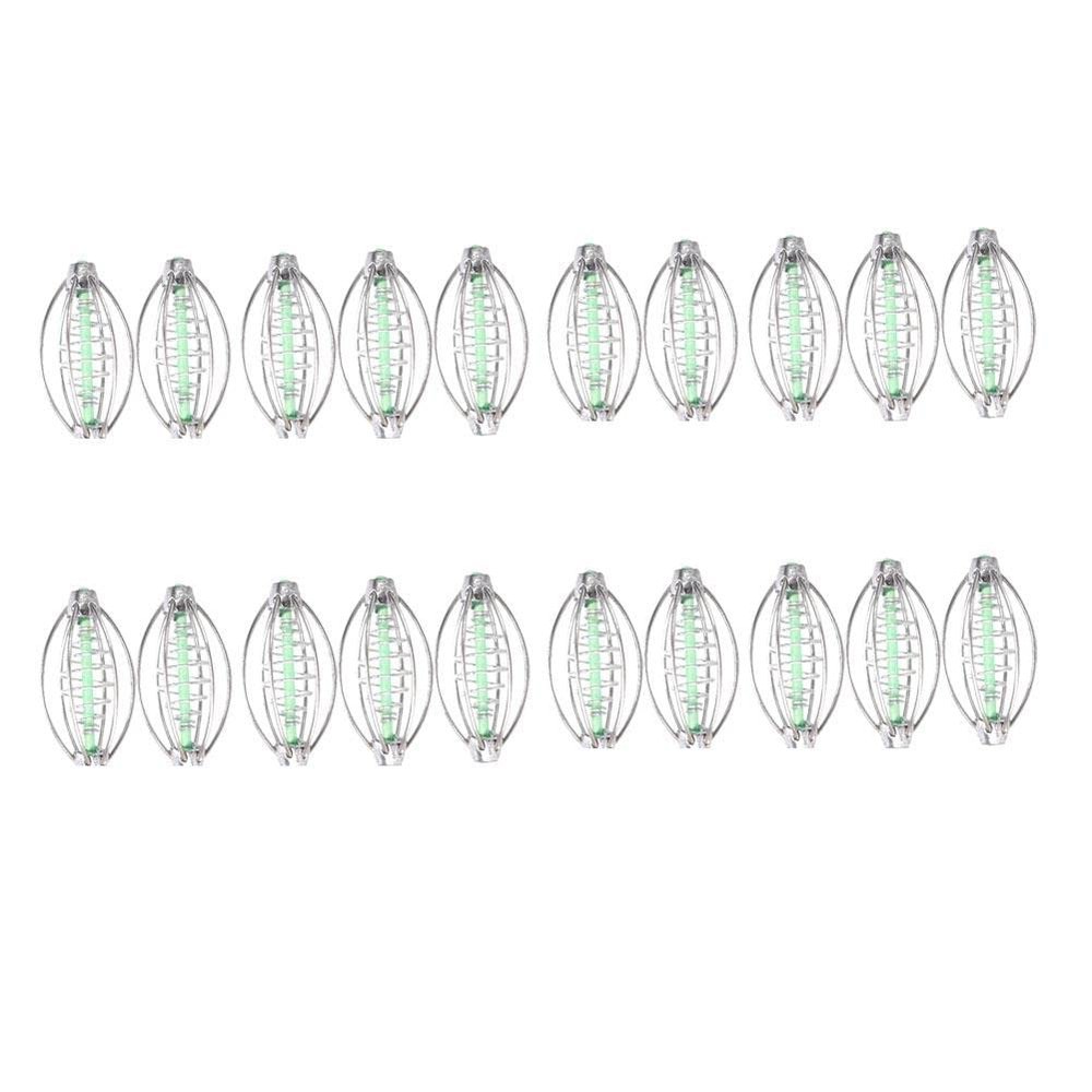 HOHXFYP 20 PcsSet Fishing Feeder,Spring Reinforcement Smooth Bait Cage,Portable 304 Stainless Steel Fishing Bait,Cage Spring for Carp Fishing Bait Holder Tool(SSilver)