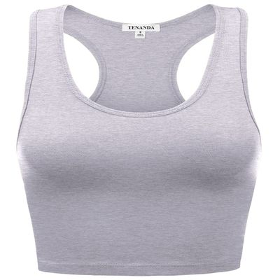 Basic Sleeveless Premium Cotton Breathable Racerback Crop Tank Top HEATHERGREY L