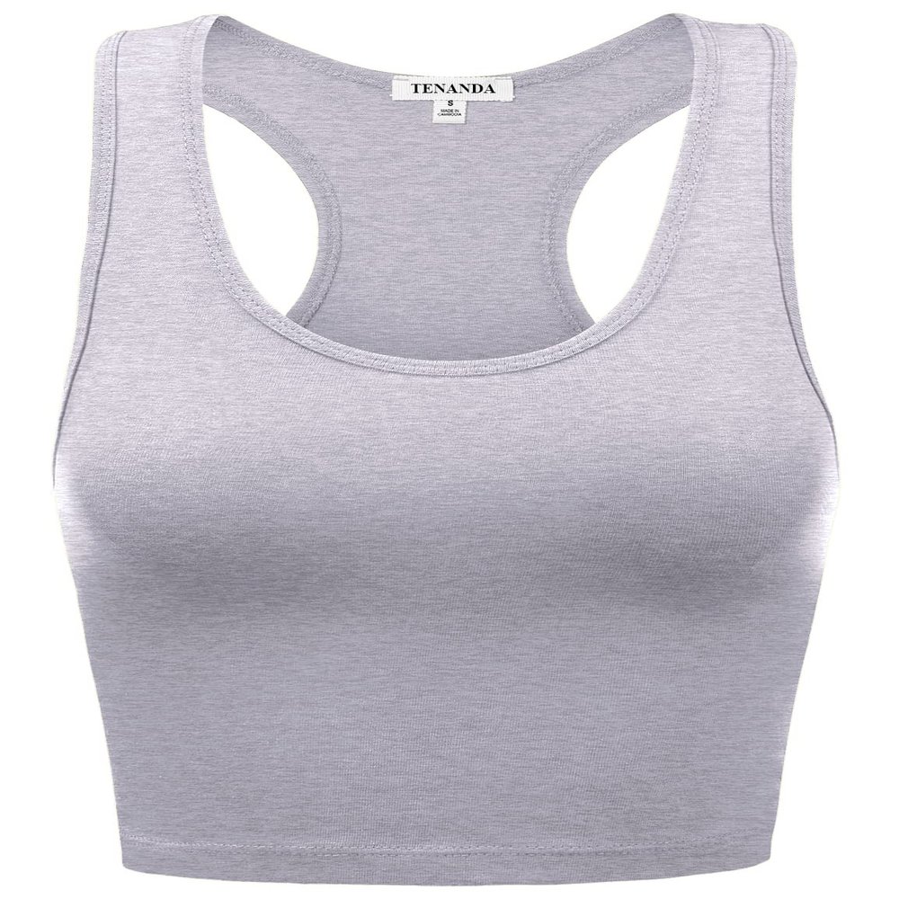 Basic Sleeveless Premium Cotton Breathable Racerback Crop Tank Top HEATHERGREY L