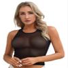 Freebily Women's U Neck Sleeveless Crop Tops See Through Mesh Racerback Tank Top Blouse Tee Shirt Black X-Large view 3